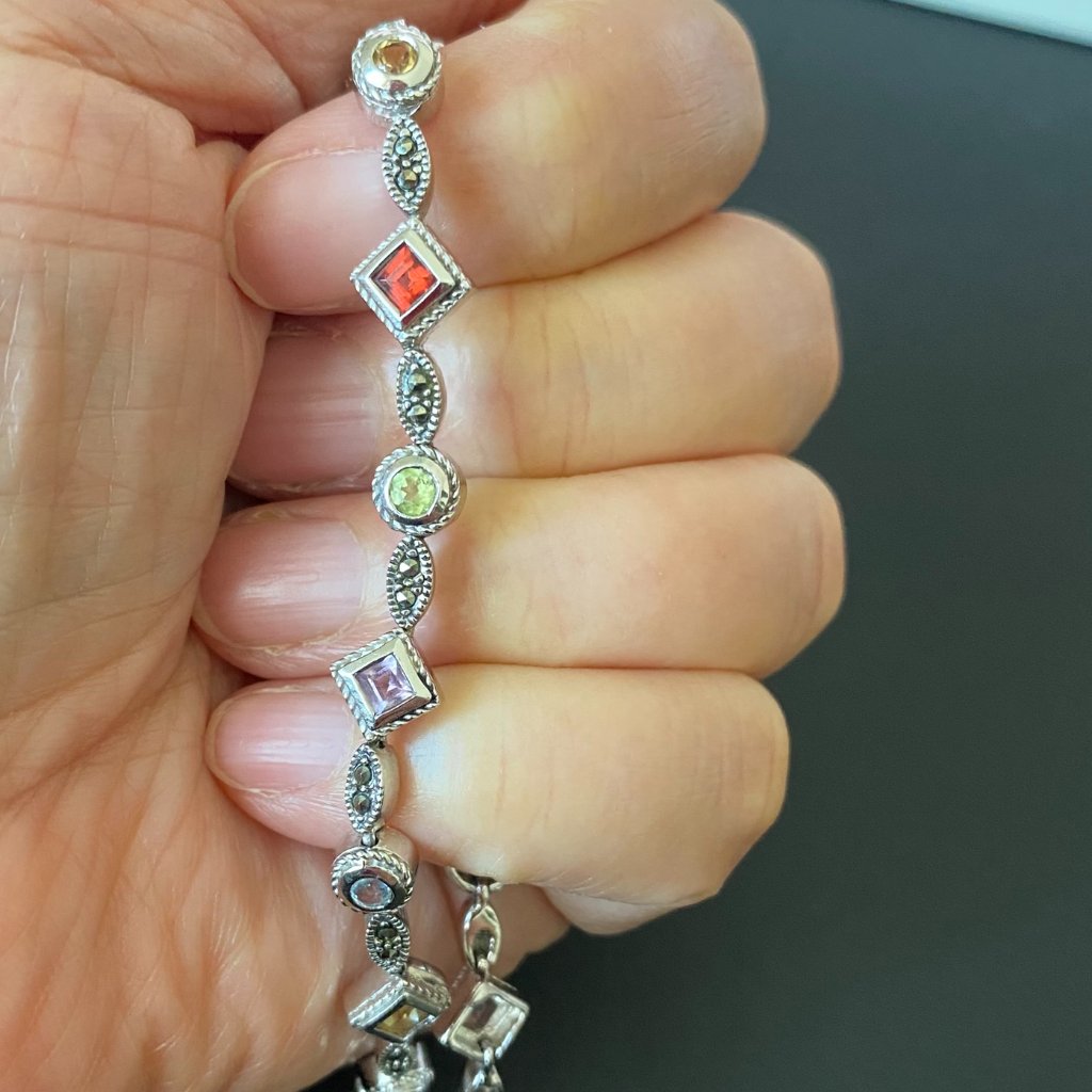 Chapal-Zenray Hallmarked Nf 925 Thailand - Multi-Gem Marcasite Tennis Bracelet